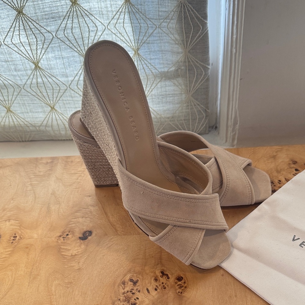 Veronica Beard Beige Suede Wedge Sandals